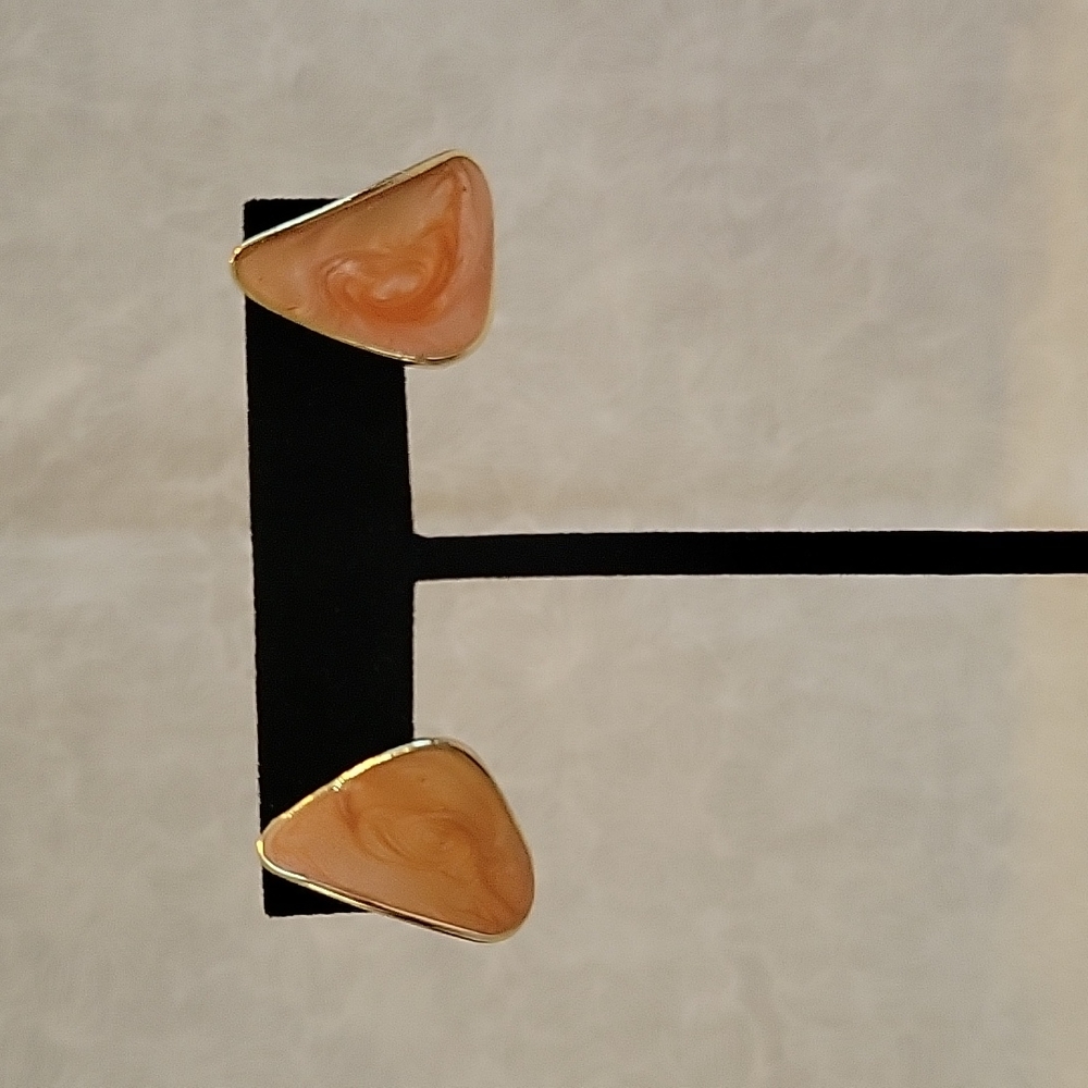 Peach & Gold Triangular Earrings